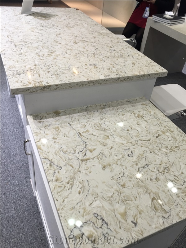 Bianco Drift Quartz Stone Kitchen Countertop Engineered Stone Worktops for Multifamily/Hospitality Projects