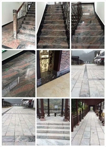 Multicolor Red Fantasy Red Granite Polished Flooring Tiles Steps Stairs