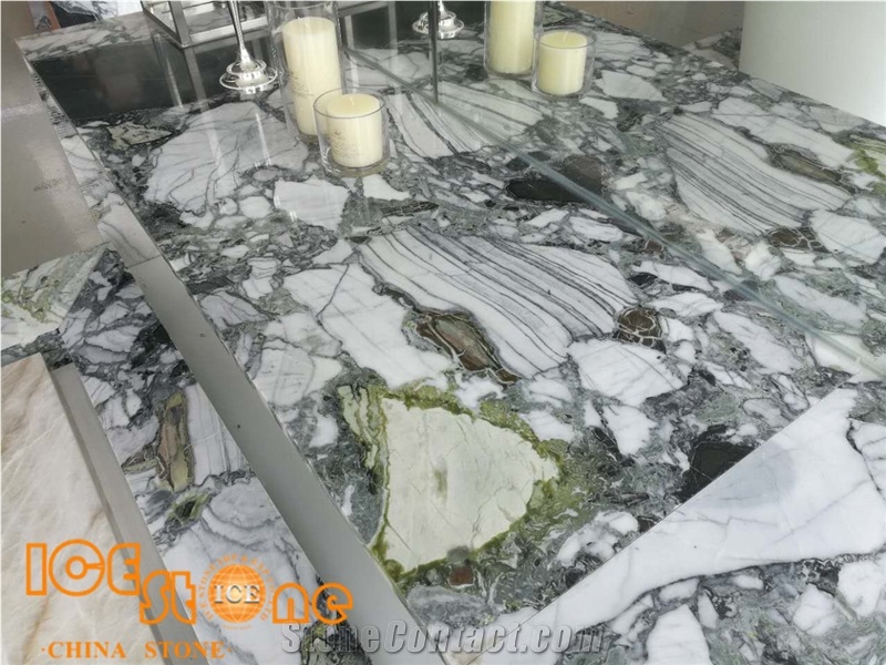 China Ice Connect Marble&Slabs/White Beauty/Chinese Green /Ice Green/White and Green/Cold Jade Marble Pattern/Interior Wall and Floor Applications