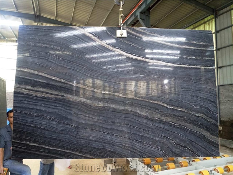 China Polished Silver Wave Wooden Grey/Black Grain Bookmatch Marble Slabs Tiles Factory/ Wall Floor Covering Countertops Interior Project Decoration