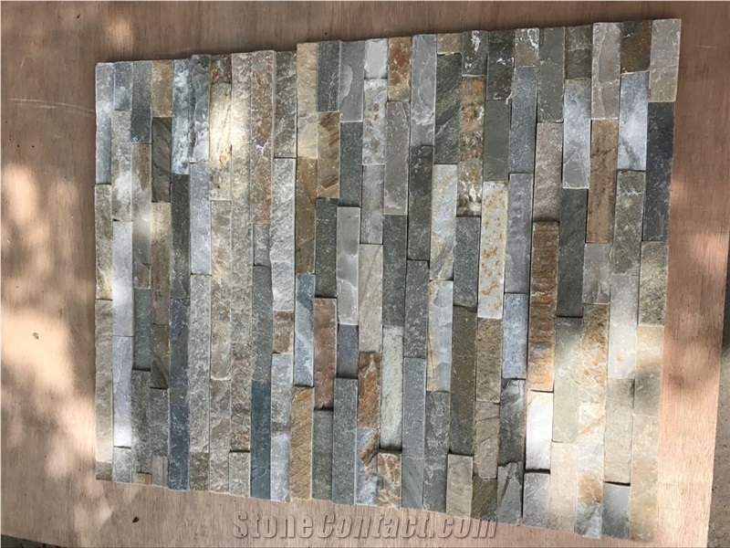 Yellow Slate Panel,Mix with Pink,Gray and White Colour，Multi Color Culture Ledge Stone , Slate Wall Decoration Panel , Corner and Flat Stone Veneer