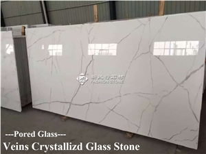 Veins Crystallized Glass / White Pored Glass / Slabs,Tiles
