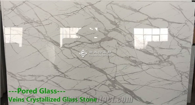 Veins Crystallized Glass / White Pored Glass / Slabs,Tiles