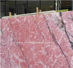 Luxury New Polished Pink Onyx Slabs and Tiles/Wall Cladding for Vanity Top/Bathroom Top/A Grade and High Polished Degree/Own Factory/Natural Stone for Hotel Use Bright Natural Stone/Big Slab Onyx