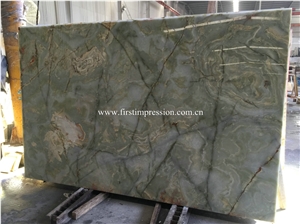 Popular Luxury Green Onyx/New Polished Green Onyx Tiles & Slabs/Natural Building Stone Onyx with Litter Brown Veins/Feature Wall/Clading/Hotel Bathroom/Living Room Project Decoration