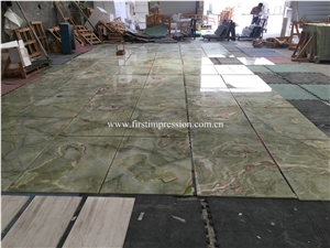 Popular Luxury Green Onyx/New Polished Green Onyx Tiles & Slabs/Natural Building Stone Onyx with Litter Brown Veins/Feature Wall/Clading/Hotel Bathroom/Living Room Project Decoration
