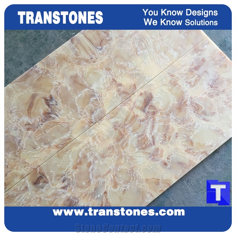 Honed Translucent Backlit Artificial Golden Rose Solid Surface Marble Slabs Tiles for Wall Panel,Floor Covering Sheet,Interior Feature Wall,Hotel Reception Table Desk Design Material