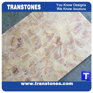 Honed Translucent Backlit Artificial Golden Rose Solid Surface Marble Slabs Tiles for Wall Panel,Floor Covering Sheet,Interior Feature Wall,Hotel Reception Table Desk Design Material