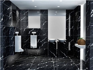 Solid Surface Black Nero Marquina Faux Marble Tiles Floor Covering,Bathroom Wall Panel Stones,Engineered Stone Walling,Nergo Calacatta New Design