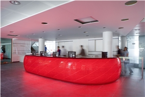 Solid Surface Red Acrylic Panel Hotel Lobby Reception Custom Desk,Curved Tabletop