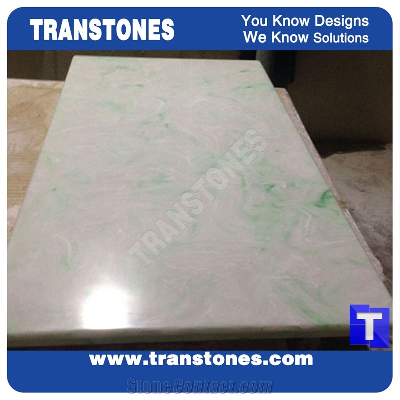 Solid Surface River Jade Green Artificial Marble Stone Slab Tiles for Wall Panel Translucent Baklit Stones for Interior Decor