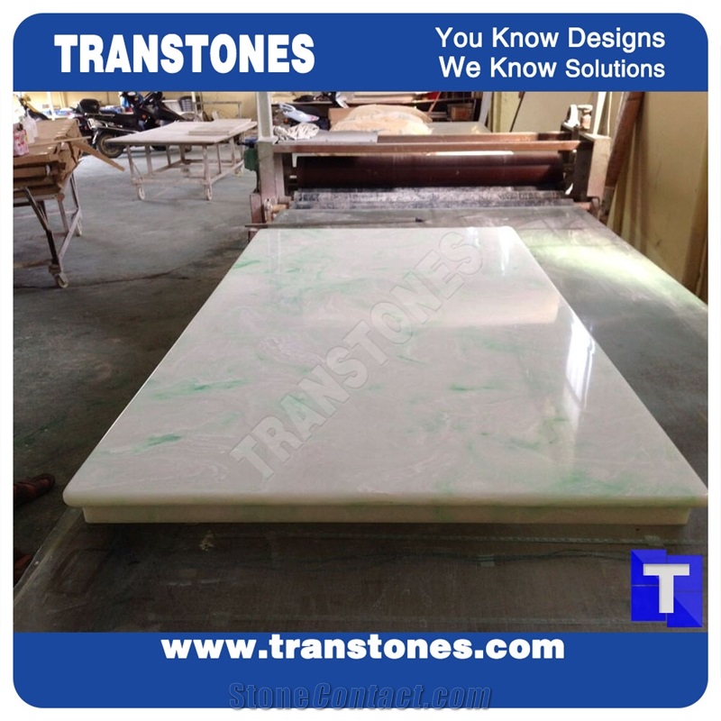 Solid Surface River Jade Green Artificial Marble Stone Slab Tiles for Wall Panel Translucent Baklit Stones for Interior Decor