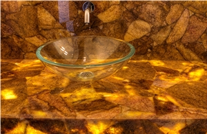 Solid Surface Translucent Onyx Mosaic Panel Reception Table Cladding,Bevel Tabletop Hotel Furniture
