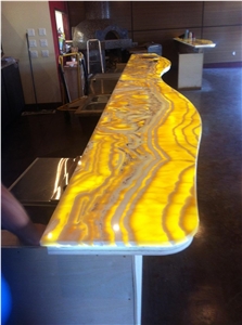Solid Surface Wooden Vein Onice Onyx Shaped Bar Top,Reception Desk Translucent Interior Furniture Work Top