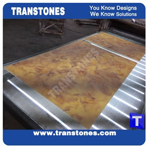 Translucent Backlit Artificial Golden Rose Solid Surface Marble Slabs Tiles for Wall Panel,Floor Covering Sheet,Interior Feature Wall,Hotel Reception Table Desk Design Material