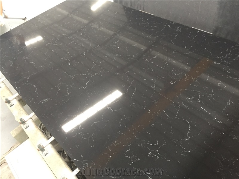 Artificial Quartz Stone Bs3003 Black Ice Quartz Stone Solid Surfaces Polished Slabs & Tiles Engineered Stone for Hotel Kitchen Bathroom Counter Top