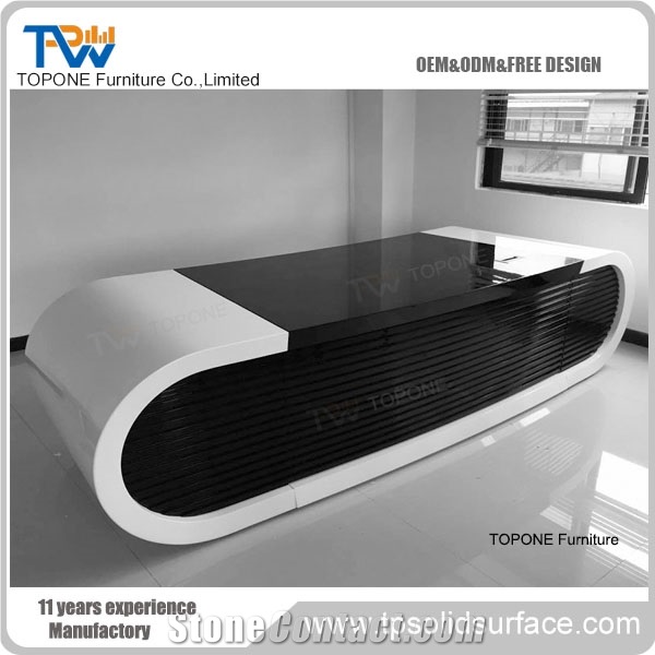 Artificial Marble Stone Black Solid Surface Executive Office Desk Design, Interior Stone Acrylic Solid Surface Black Color Ceo Office Desk Design for Office Furniture