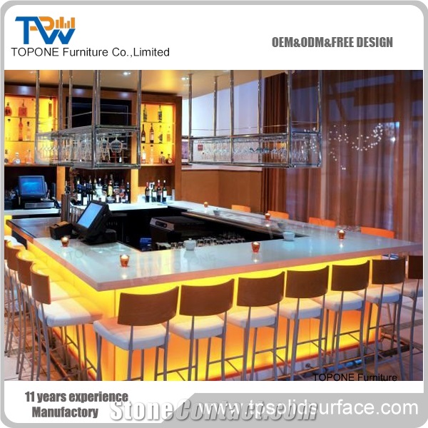 Artificial Marble Stone Led Lighted Round Home Bar Counter Designs, Interior Stone Acrylic Solid Surface Led Lighted Round Bar Counter Designs for Home Furniture