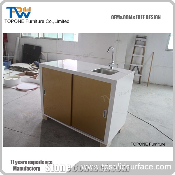 Artificial Marble Stone Small Bar Counter Cabinets with Sink, Interior Stone Acrylic Solid Surface White Small Home Bar Cabinets for Home Furniture