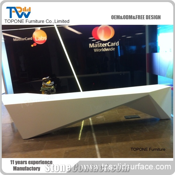 Straight Artificial Marble Stone White Office Reception Desk Tops, Interior Stone Acrylic Solid Surface Office Table Desk Tops Design, Interior Stone Office Furniture Design for Sale