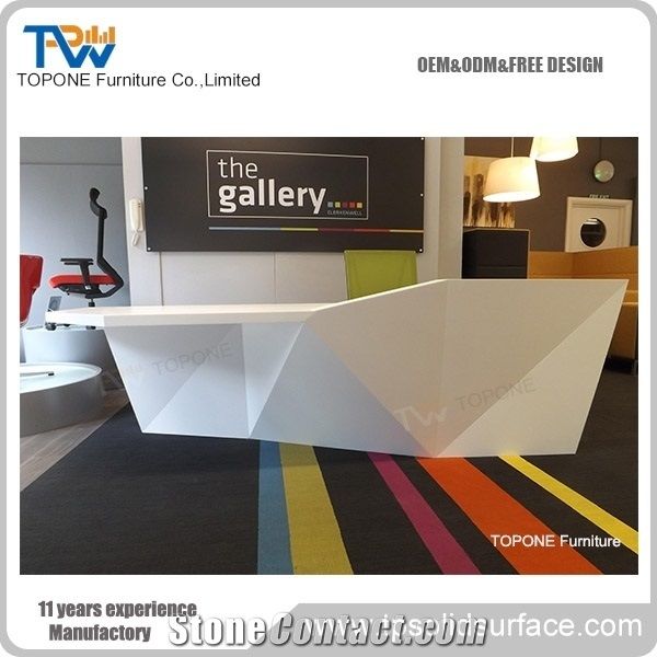 Straight Artificial Marble Stone White Office Reception Desk Tops