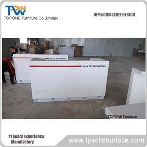 Straight White Artificial Marble Stone Bank Reception Counter Tops Design, Factory Direct Cheap Price Interior Stone Acrylic Solid Surface White Straight Bank Front Table Tops Design Bank Furniture