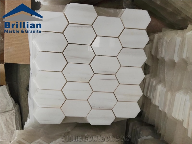 Bianco Statuario White Marble Mosaic,White Hexagon Marble Mosaic Tile,Polished Surface, Garden & Balcony Marble and Glass Mosaic Tile, Kitchen Mosaic,Polished Handmade Mix Mosaic for Interior Home Hot