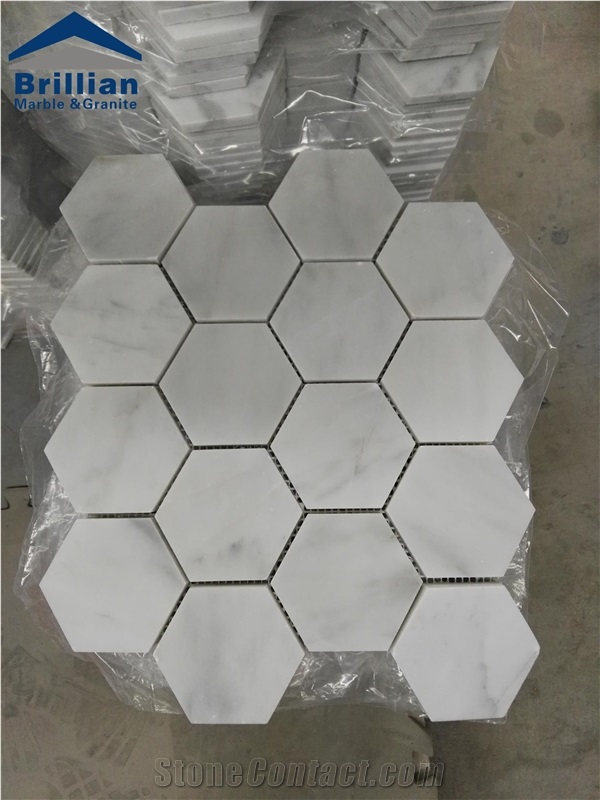 White Marble Mosaic Bathroom Tiles Pattern, Decorated Marble Mosaic Manufacturer, Professional Stone Mosaic Exporter, New Modern Mosaic Tiles Pattern Design,Hexagon White Marble Mosaics,30.5*30.5*1
