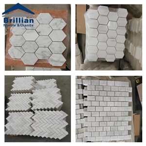White Marble Mosaic Bathroom Tiles Pattern, Decorated Marble Mosaic Manufacturer, Professional Stone Mosaic Exporter, New Modern Mosaic Tiles Pattern Design,Hexagon White Marble Mosaics,30.5*30.5*1