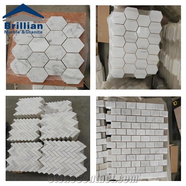 White Marble Mosaic Bathroom Tiles, Modern Mosaic Tile
