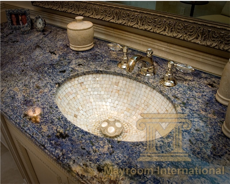Azul Bahia Bathroom Tops,Blue Bahia,Angra Blue Granite,Blue,Polished,Brazil,Bath Top,Bathroom Backsplash,Vanity Tops