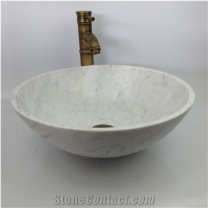 Bianco Carrara D White Marble Shined White Italy Bathroom Wash Bowls Round Sinks & Basins