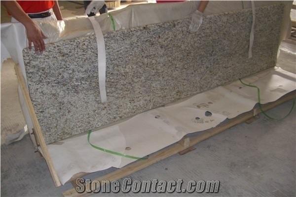 Brazil Light Beige, Yellow Popular Cheap Giallo Ornamental Granite Kitchen Tops, Countertops, Bench Tops, Worktops, Natural Building Stone Bar Tops Decoration with Bullnose Edges