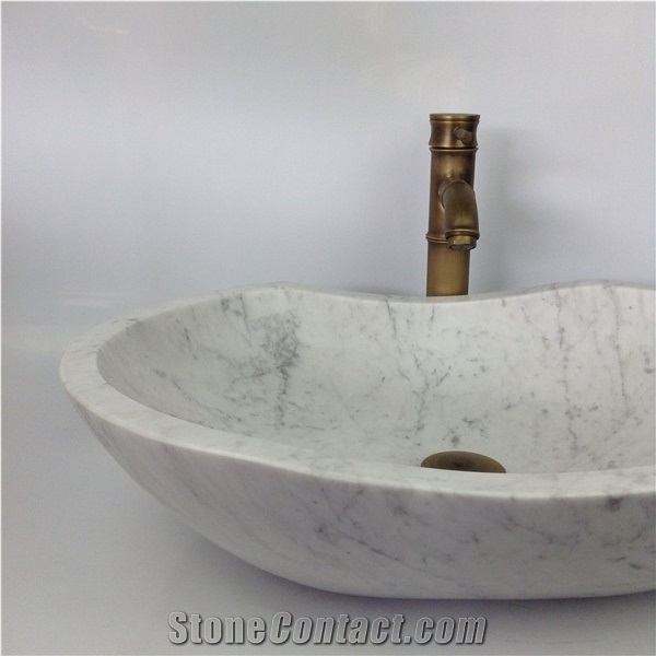 Carrara White Marble Polished Bathroom Sinks Oval Wash Basins Bowls