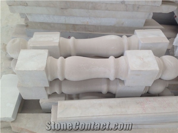 China Popular Cheap Guangxi White Marble with Yellow Lines/Veins Stair Handrail, Baluster, Balustrades, Natural Building Stone Decoration for Interior Project, Hotel, Villa