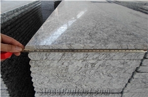 China Popular Cheap Spray/Seawave White Granite Polished Tiles for Stairs, Treads with Bullnose Round Edge, Riser, Staircase, Steps, Natural Building Stone Stair Use for Villa, Hotel Project