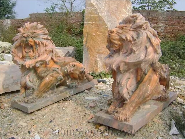 Lion, Wanxia Red Marble Sculpture & Statue
