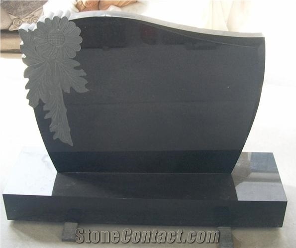 Polished G654 Granite Tombstones,Sesame Black,Pandang Black Granite Head Mounument