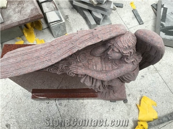 Ruby Red Angel Tombstone, Ruby Red Granite Monument & Tombstone