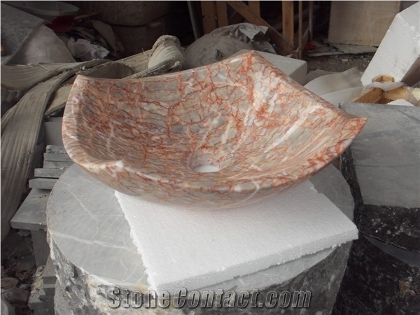 Stone Wash Basin Sink,Agate Red Marble Basin,Heart Shape Basin