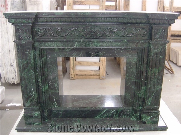 Verde Alpi Marble Fireplace, Green Marble