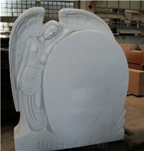 White Marble Polished Angel Tombstone & Monument