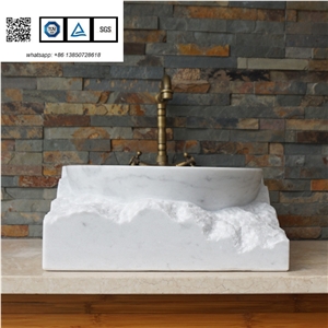 Artistic Design Sinks for Bathroom Round Sink Wash Bowls Oval Sinks Bianco Carrarra White Marble Basins