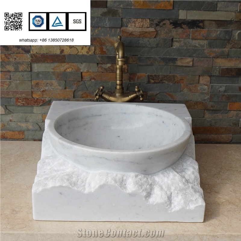 Artistic Design Sinks for Bathroom Round Sink Wash Bowls Oval Sinks Bianco Carrarra White Marble Basins