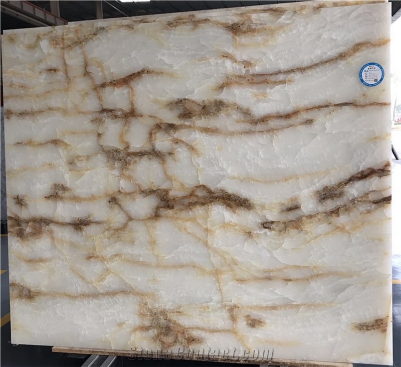 Polished White Onyx with Golden Vein Slab & Tiles,Wall Tiles