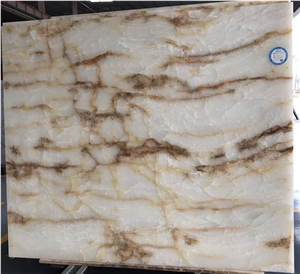 Polished White Onyx with Golden Vein Slab & Tiles,Wall Tiles