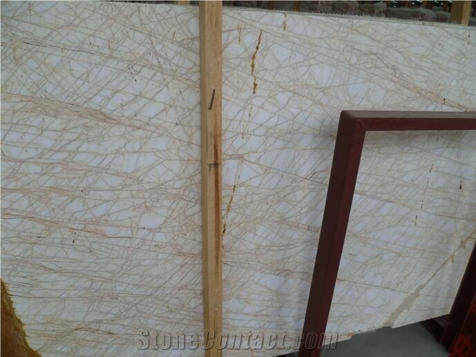 Gold Spider, White Marble with Gold Grains, Slabs, Tiles, Suit for Skirting, Wall Covering, Floor Covering, Polished, Honed, Cut-To-Size, Sand Saw