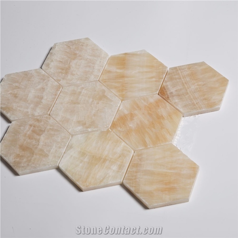 3 Inch Yellow Onyx Mosaic Hexagon Stone Mosaic, Chinese Honey Onyx Mosaic Tile