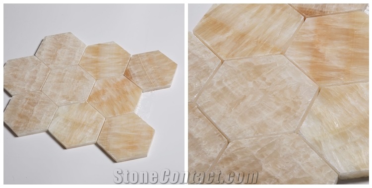 3 Inch Yellow Onyx Mosaic Hexagon Stone Mosaic, Chinese Honey Onyx Mosaic Tile