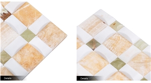 3d Design Marble Onyx Mosaic Tile for Backsplash, Honey Onyx ,White and Green Onyx Mosaic